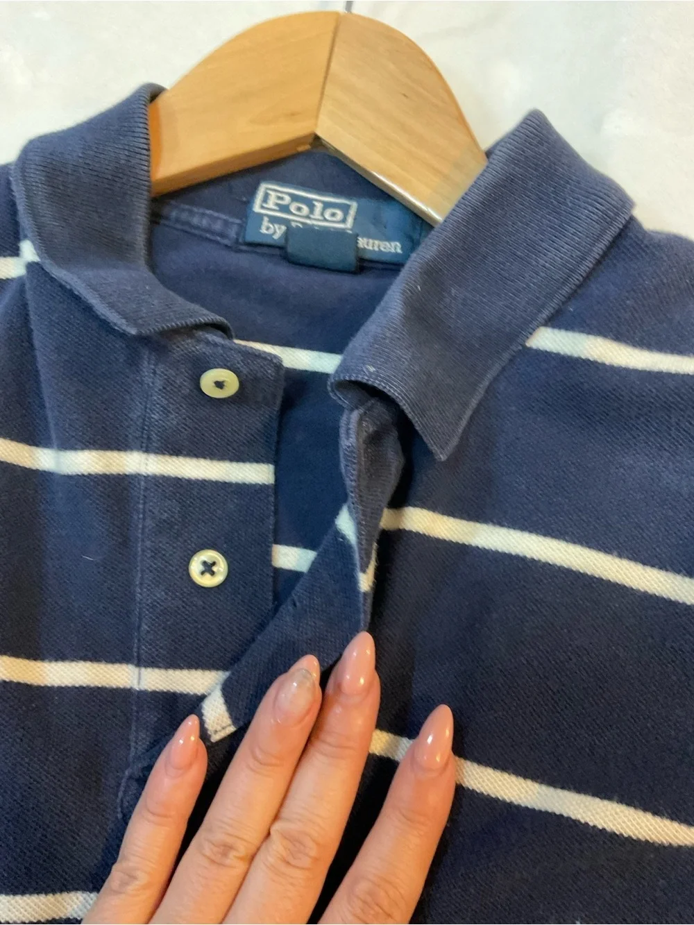 Vintage Polo Ralph Lauren Striped Golf Polo Shirt Size M Short Sleeve Navy